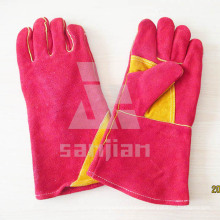 Double Palm Yellow Split Leather Ab/Bc Grade Welding Safety Glove with CE